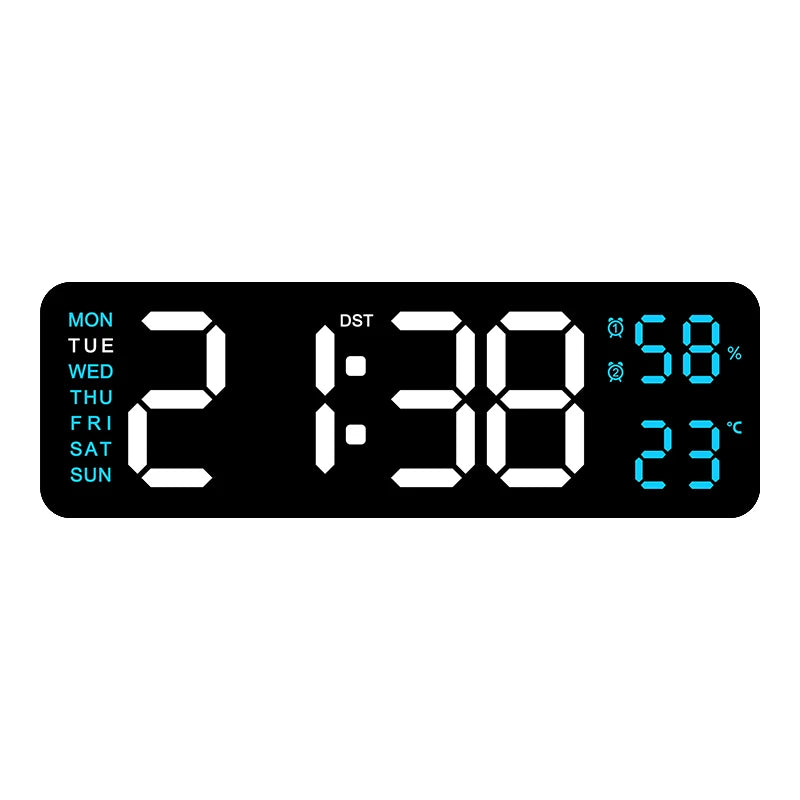 Large LED Digital Wall Clock – With Temperature, Humidity & Week Display
