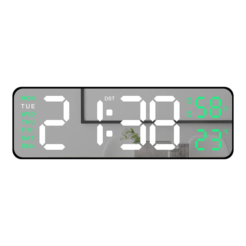 Large LED Digital Wall Clock – With Temperature, Humidity & Week Display